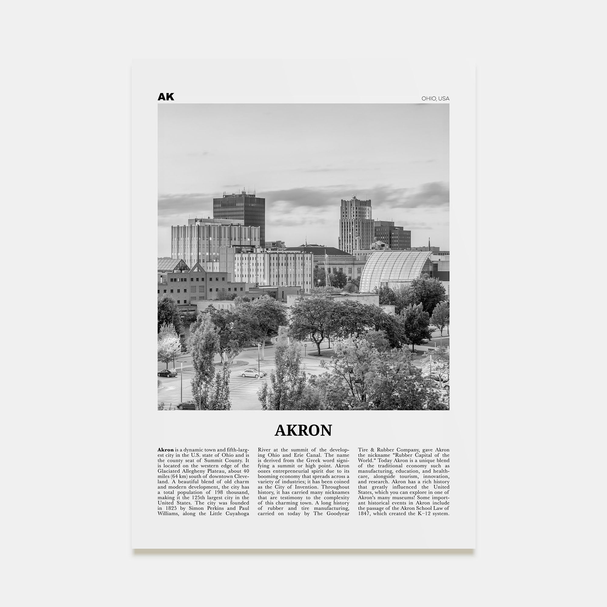 Akron Travel B&W Poster