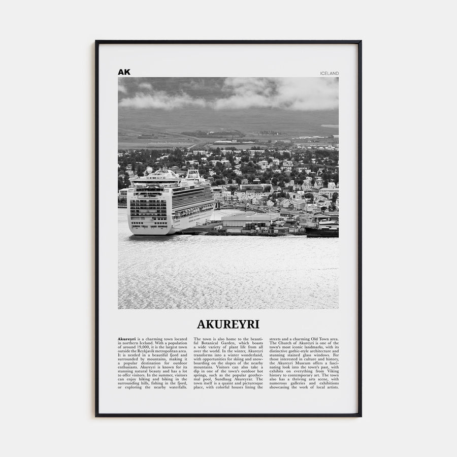 Akureyri Travel B&W Poster