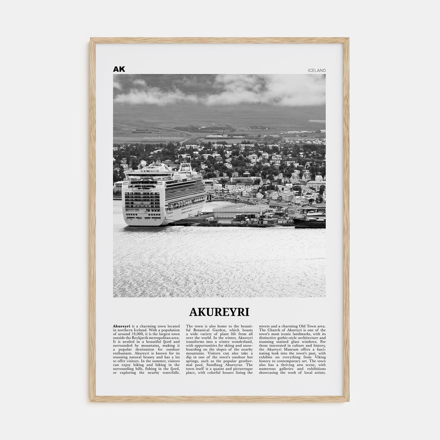 Akureyri Travel B&W Poster