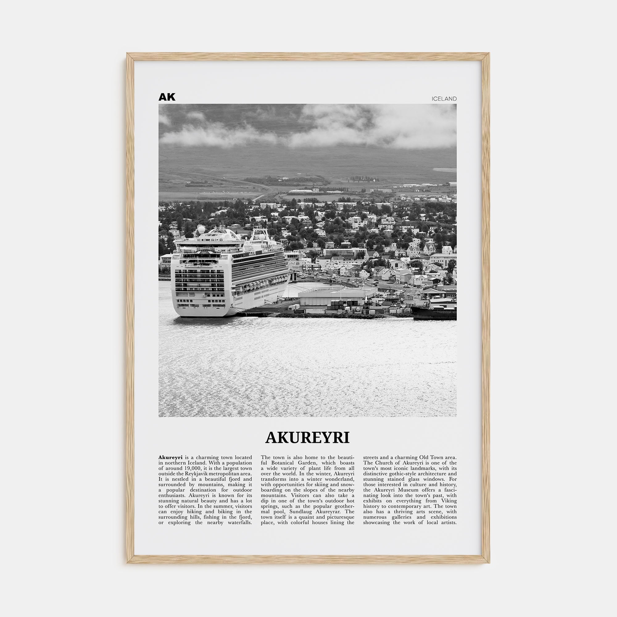 Akureyri Travel B&W Poster