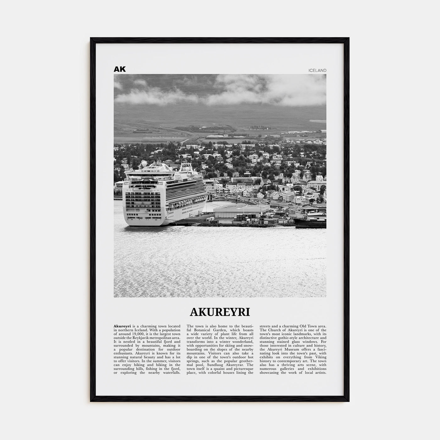 Akureyri Travel B&W Poster