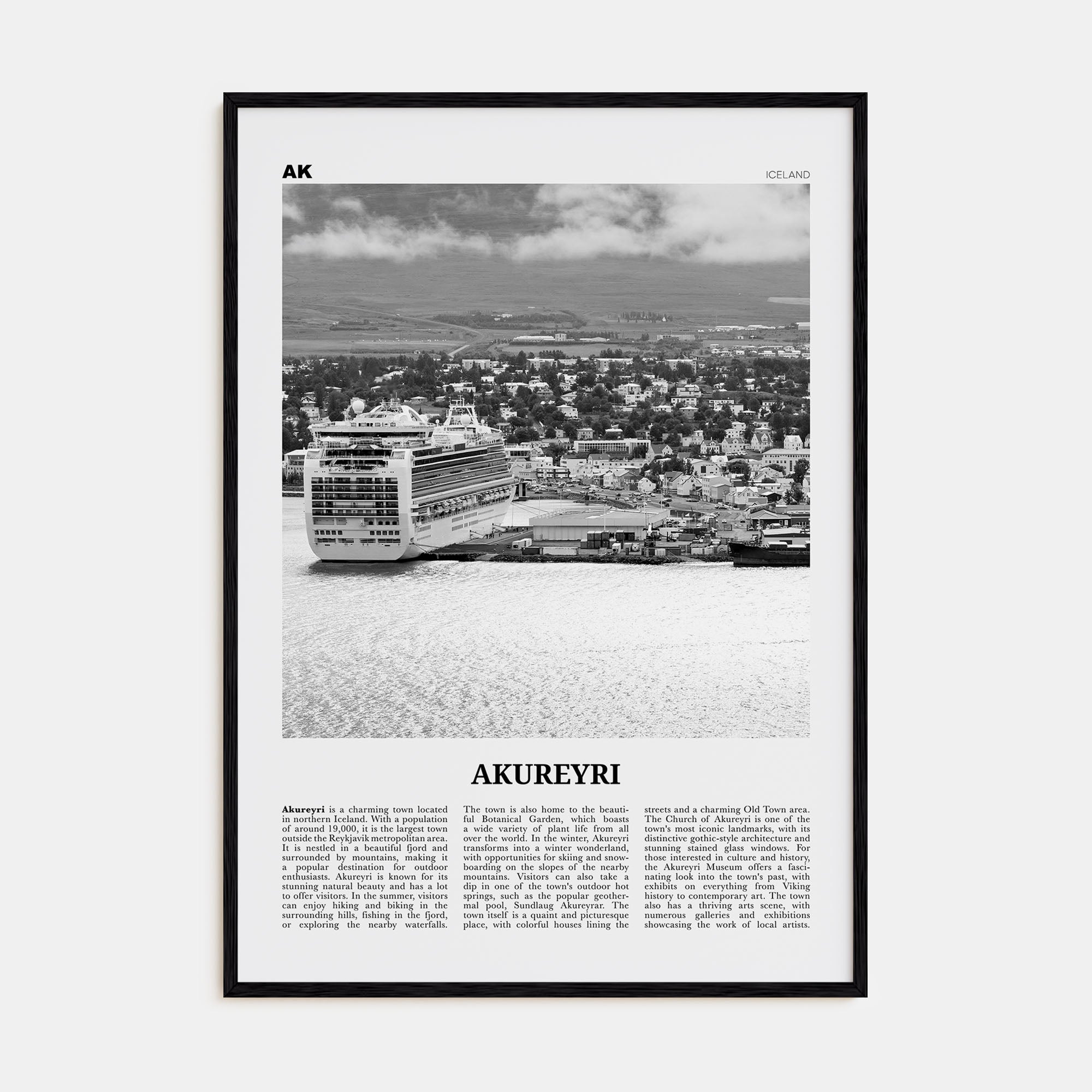 Akureyri Travel B&W Poster