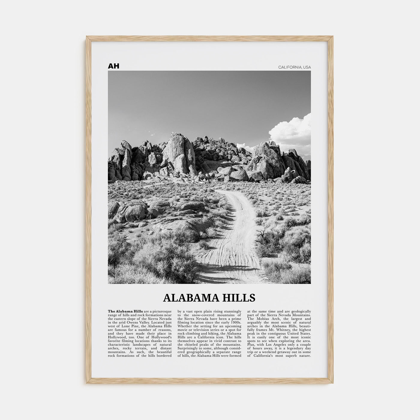 Alabama Hills Travel B&W Poster