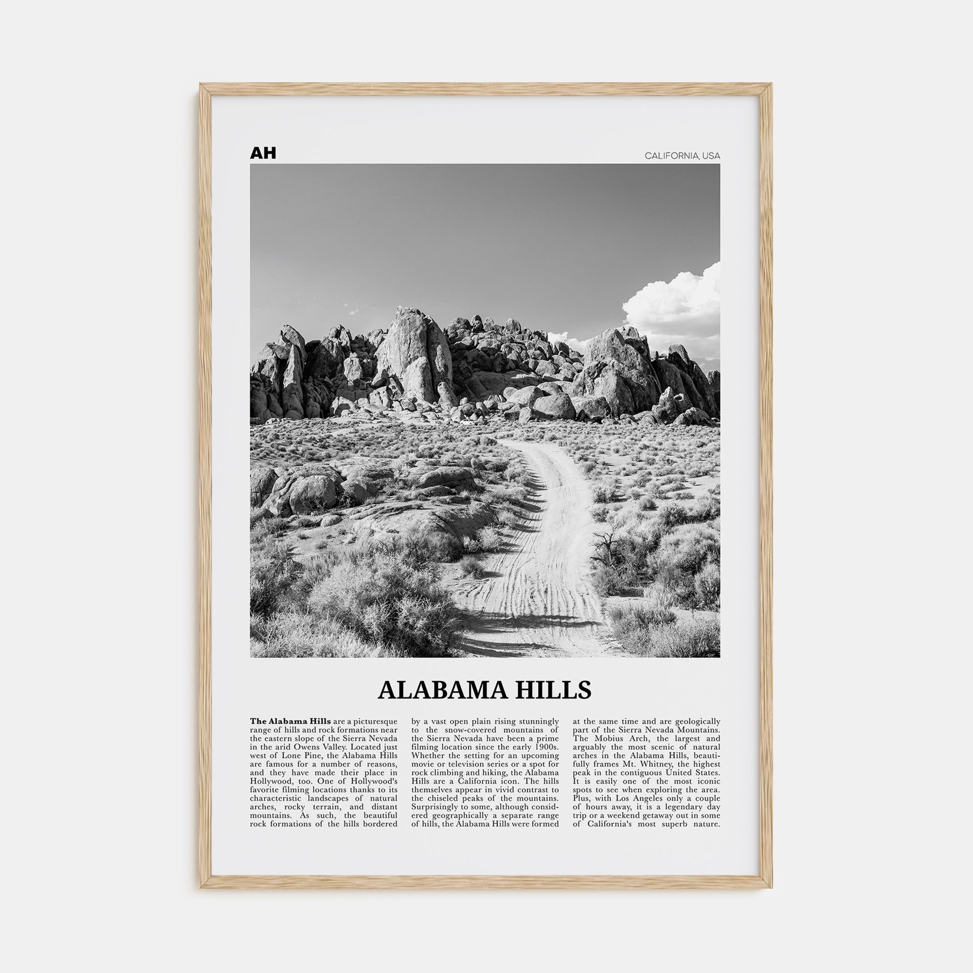 Alabama Hills Travel B&W Poster