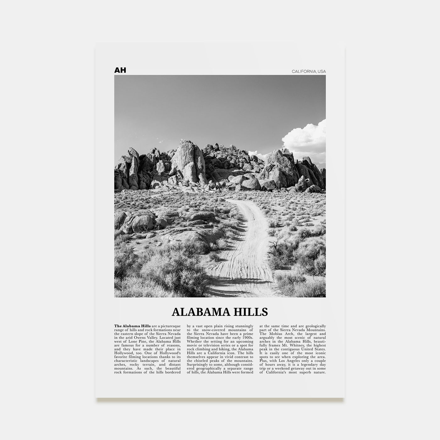 Alabama Hills Travel B&W Poster