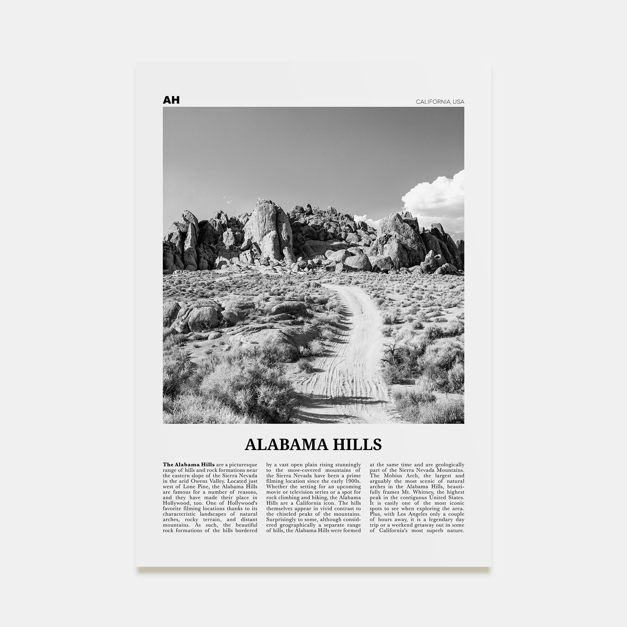 Alabama Hills Travel B&W Poster