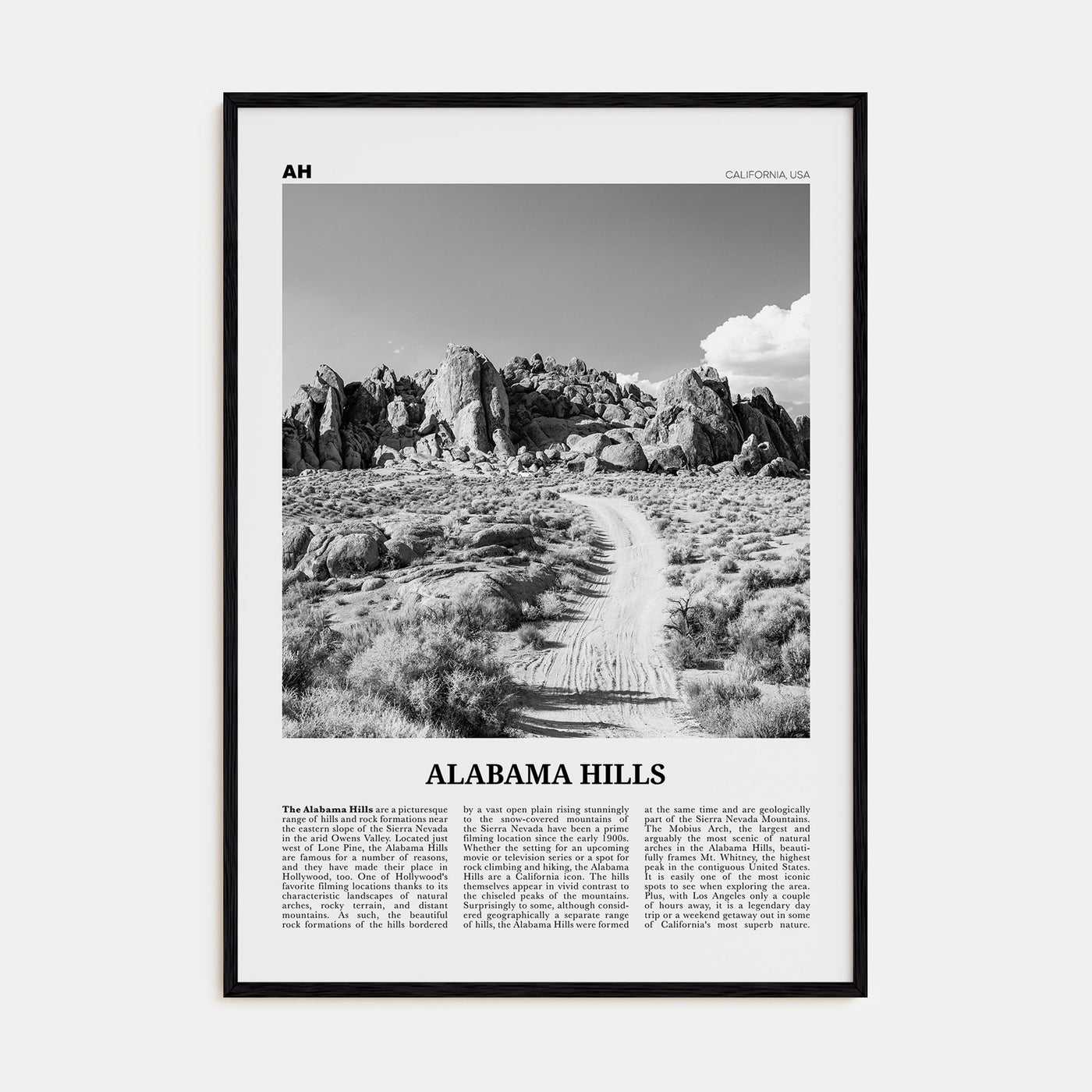 Alabama Hills Travel B&W Poster