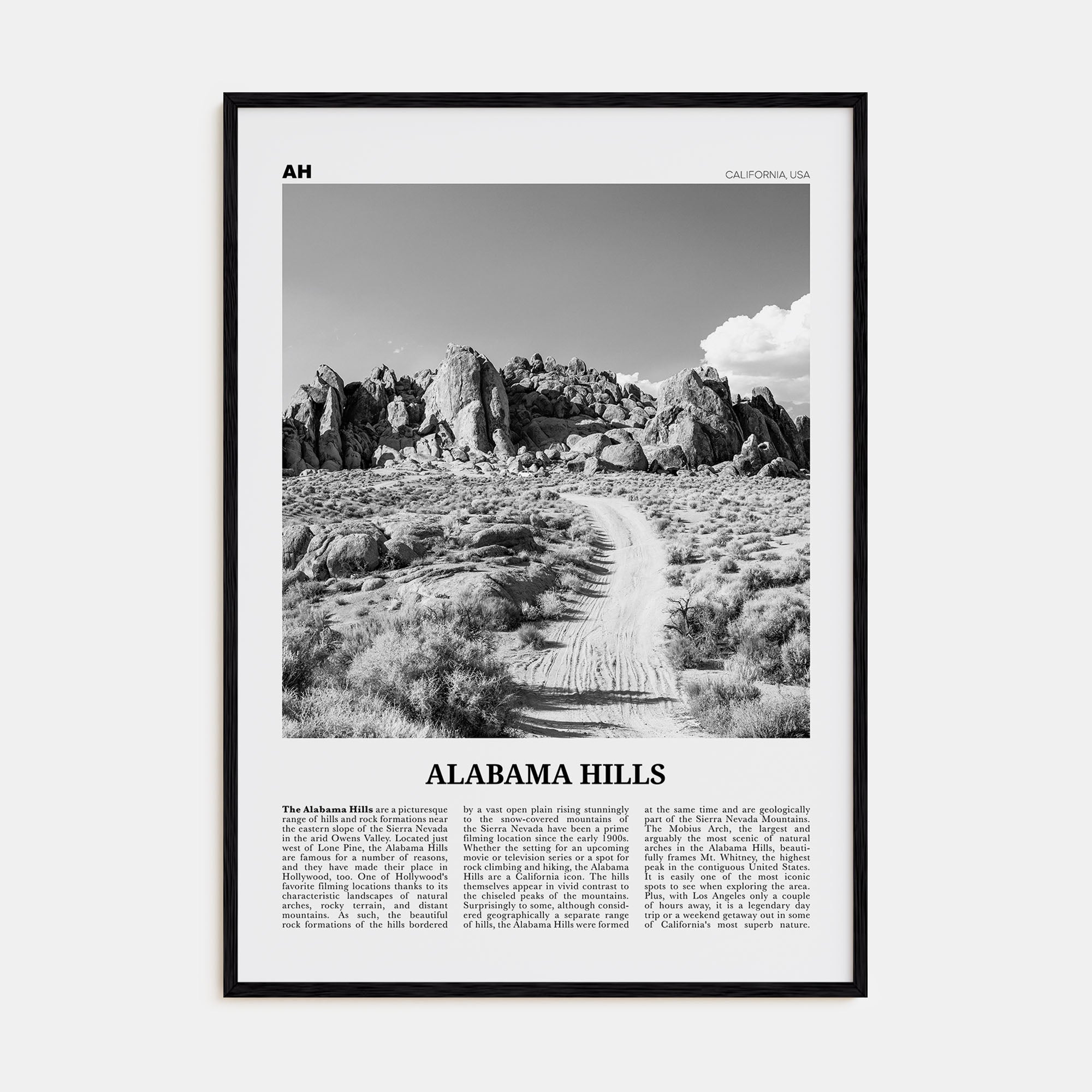 Alabama Hills Travel B&W Poster