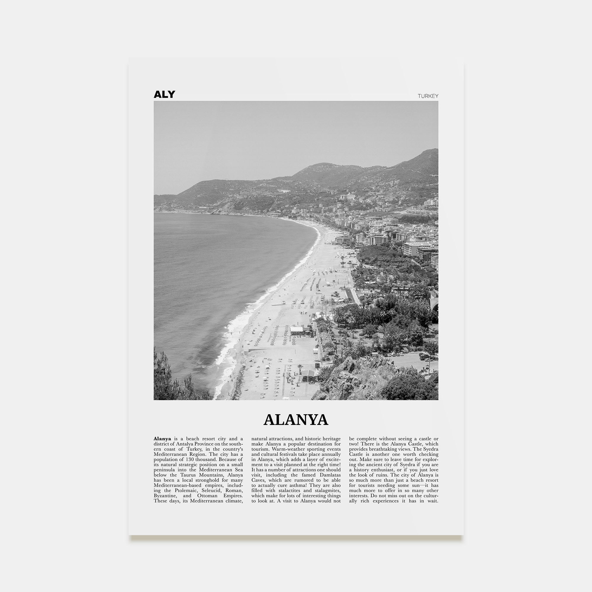 Alanya Travel B&W Poster