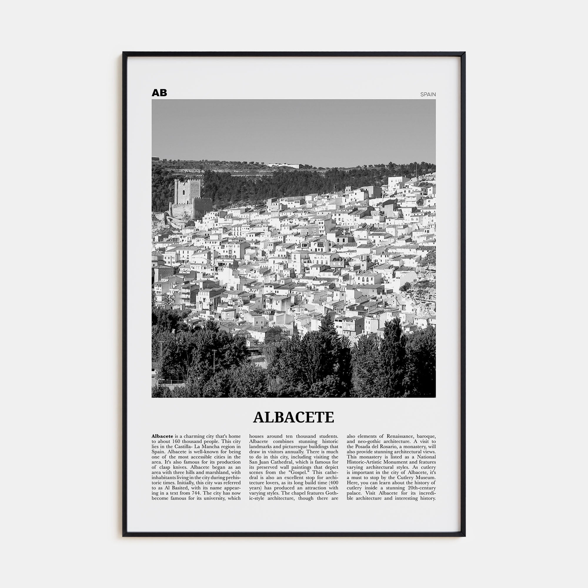 Albacete Travel B&W Poster