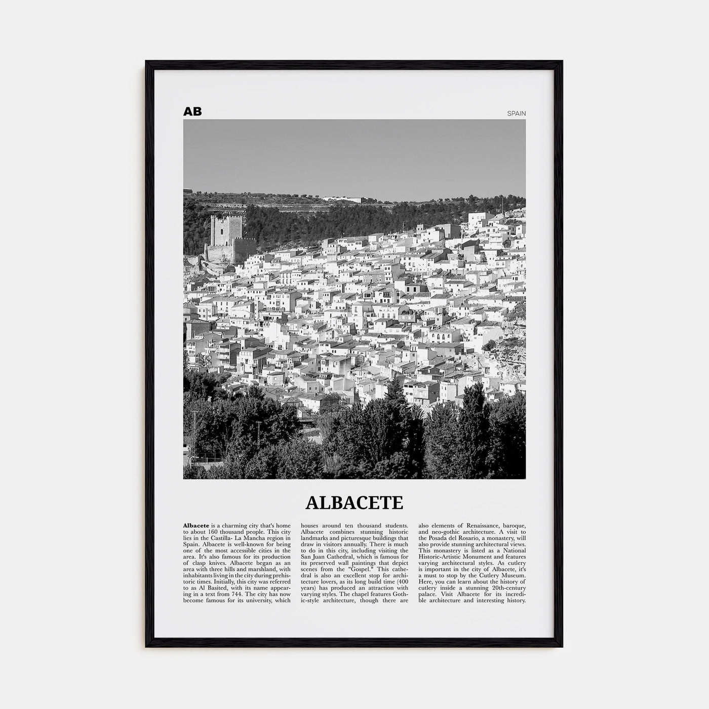 Albacete Travel B&W Poster