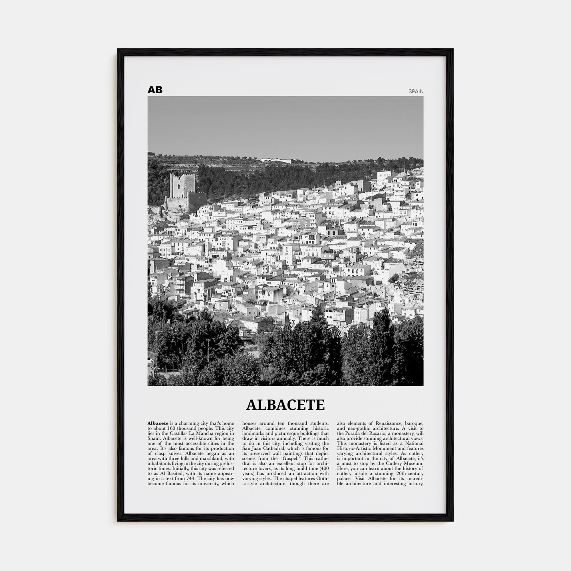 Albacete Travel B&W Poster