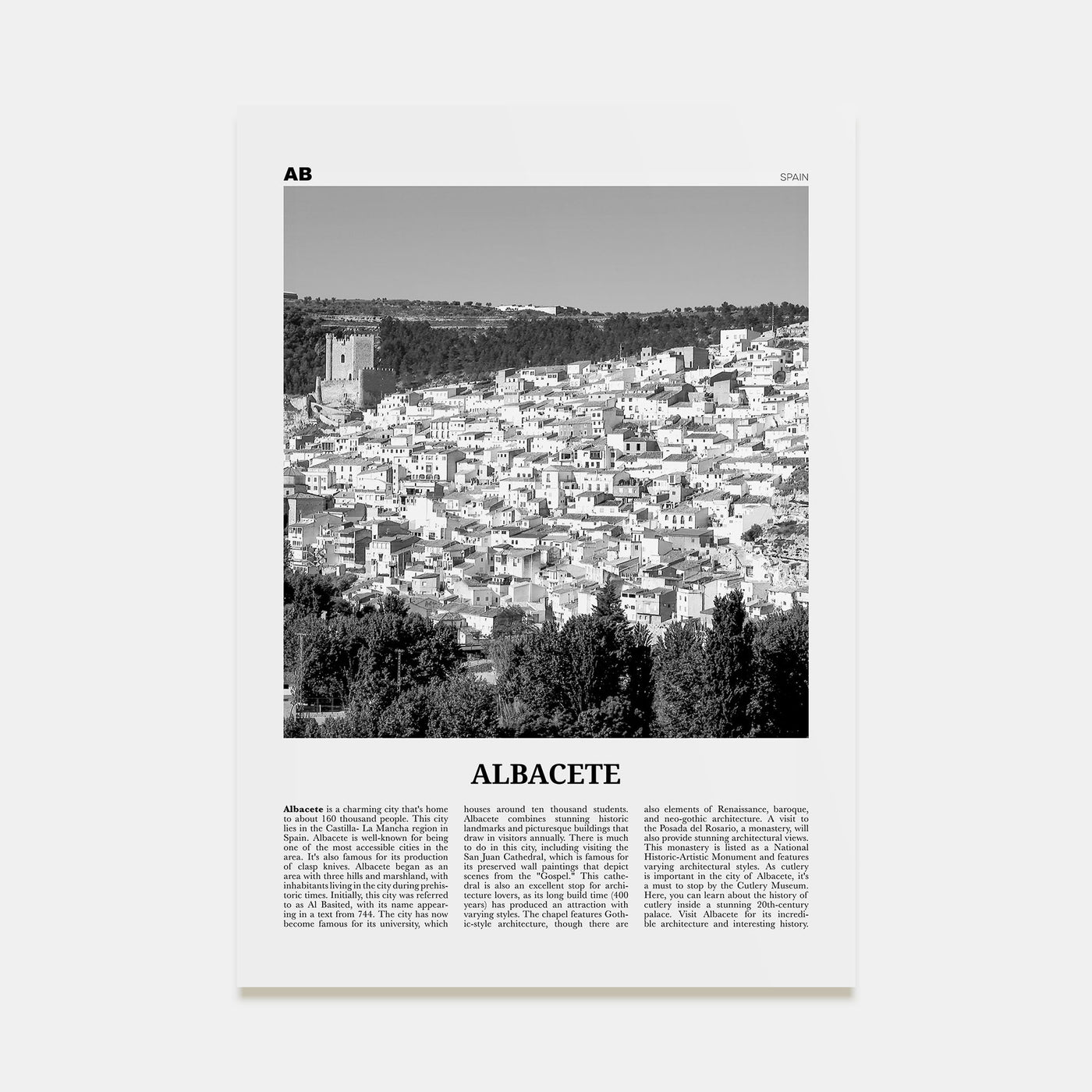 Albacete Travel B&W Poster