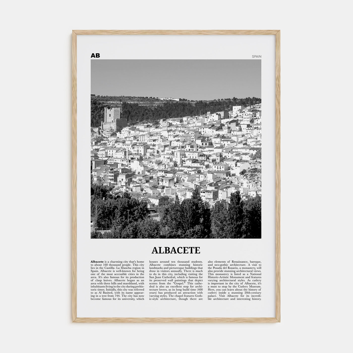 Albacete Travel B&W Poster