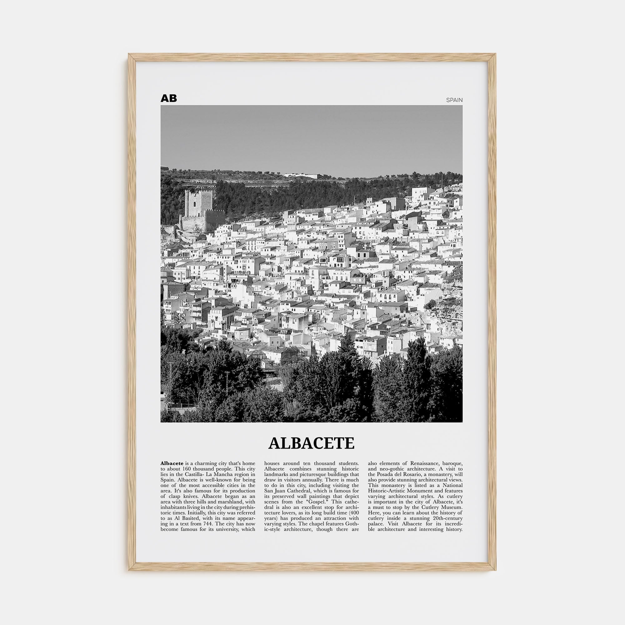 Albacete Travel B&W Poster