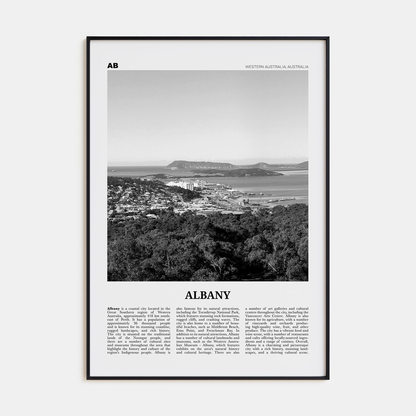 Albany, Australia Travel B&W Poster