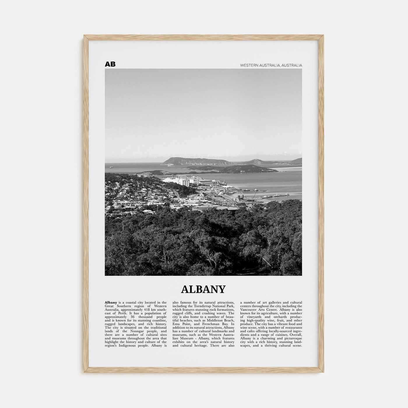 Albany, Australia Travel B&W Poster