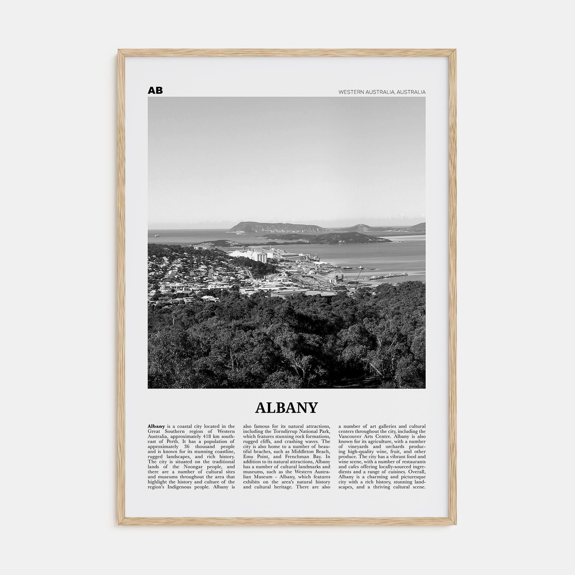 Albany, Australia Travel B&W Poster