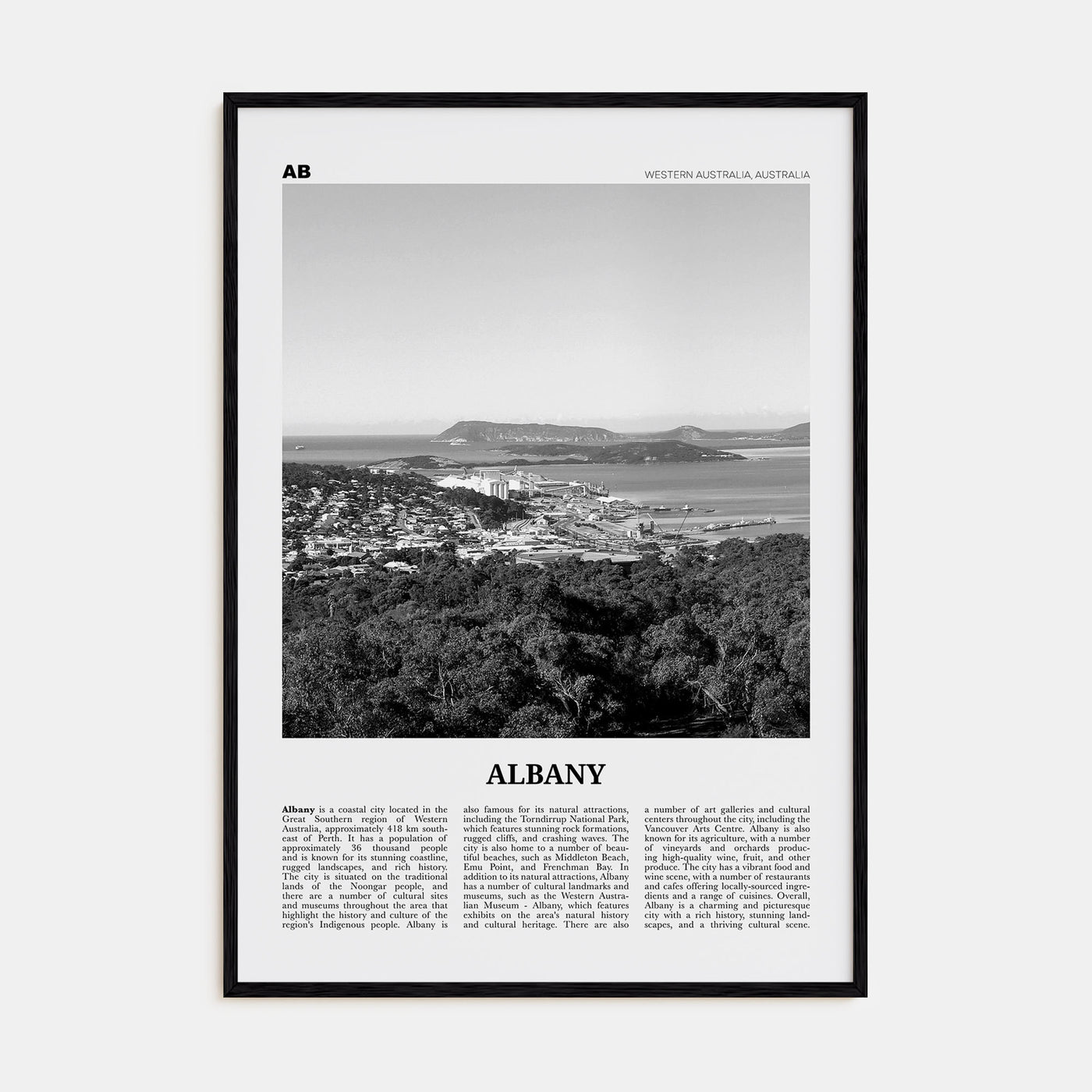 Albany, Australia Travel B&W Poster