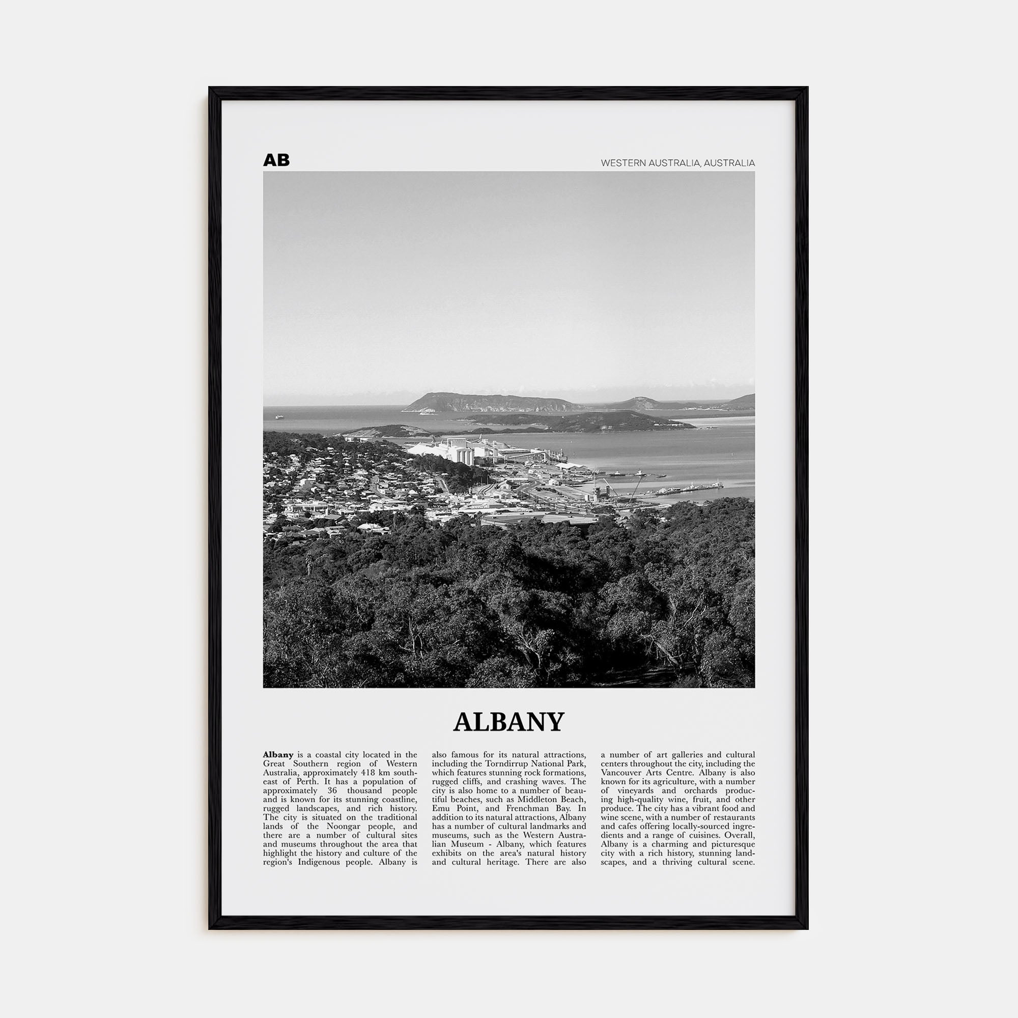 Albany, Australia Travel B&W Poster