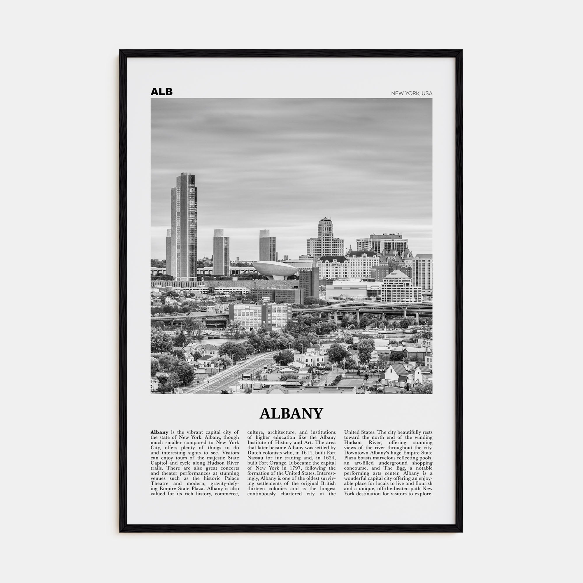 Albany, New York Travel B&W Poster