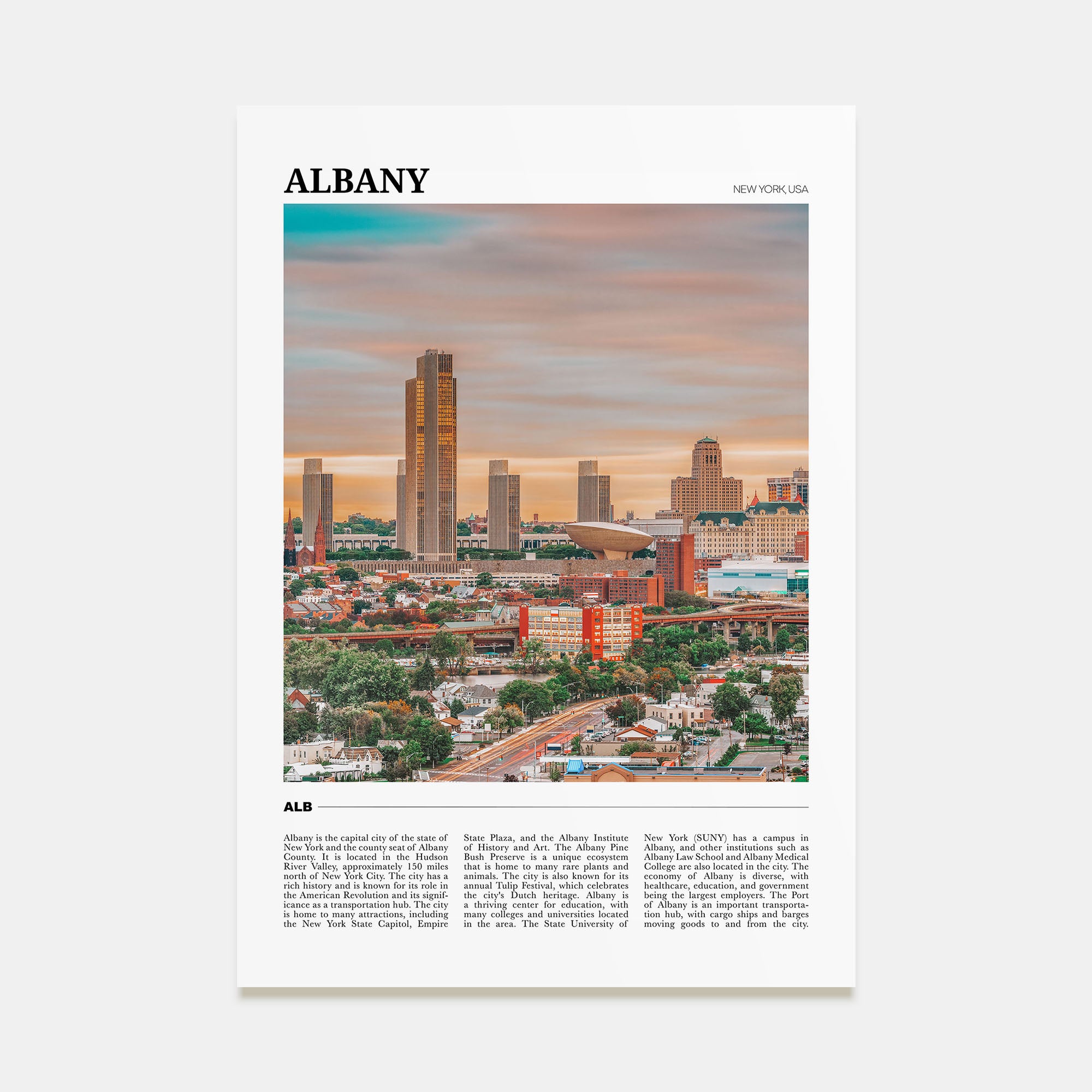 Albany, New York Travel Color Poster