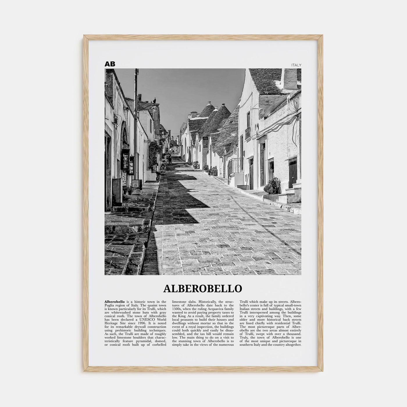 Alberobello Travel B&W Poster