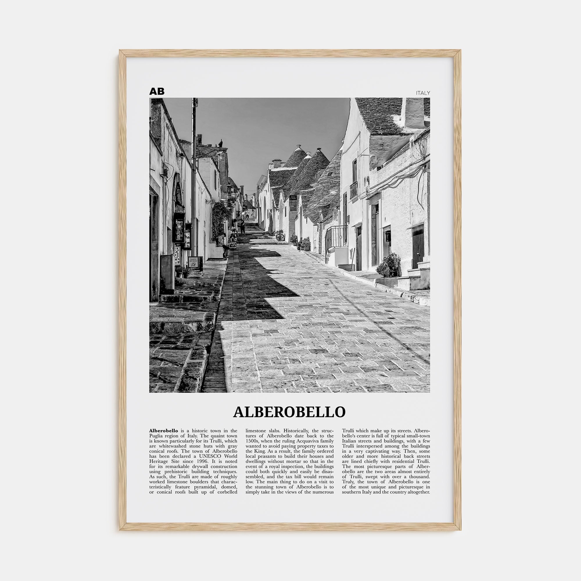 Alberobello Travel B&W Poster