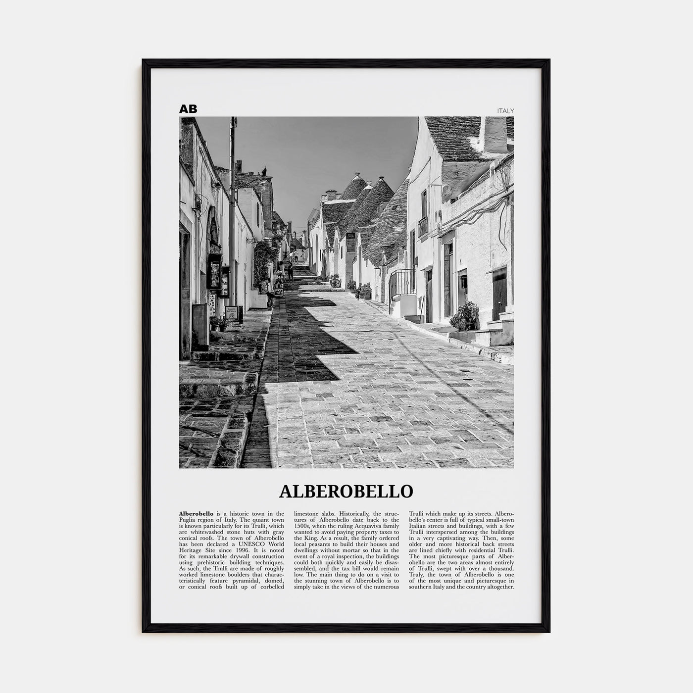 Alberobello Travel B&W Poster