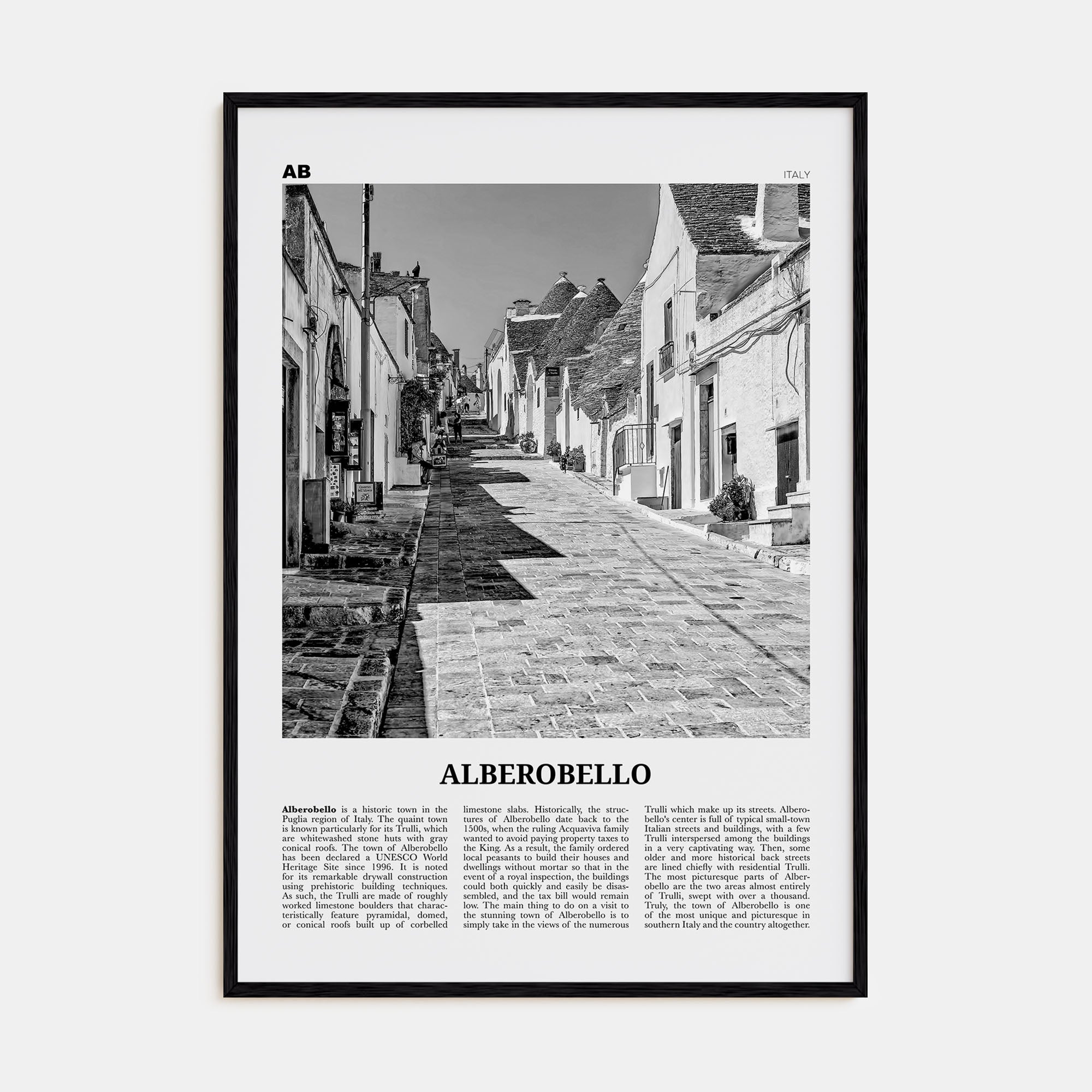 Alberobello Travel B&W Poster