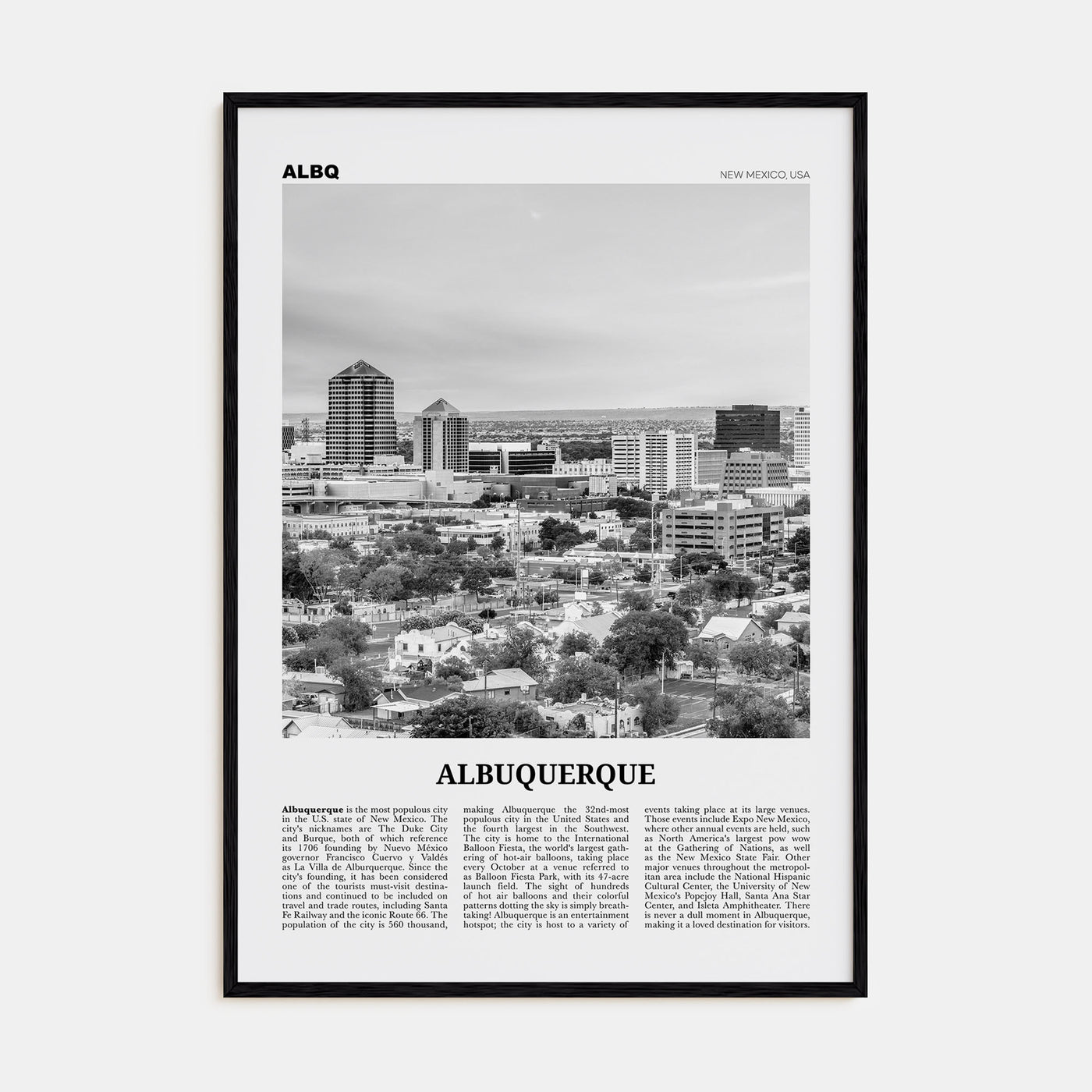 Albuquerque Travel B&W Poster