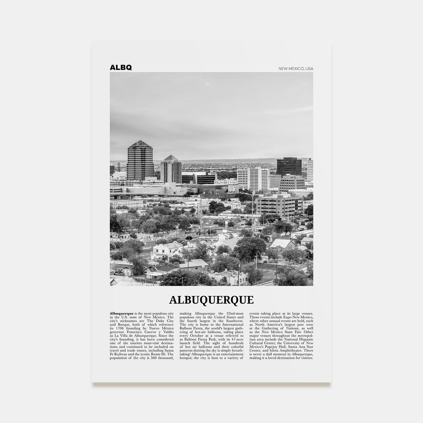 Albuquerque Travel B&W Poster