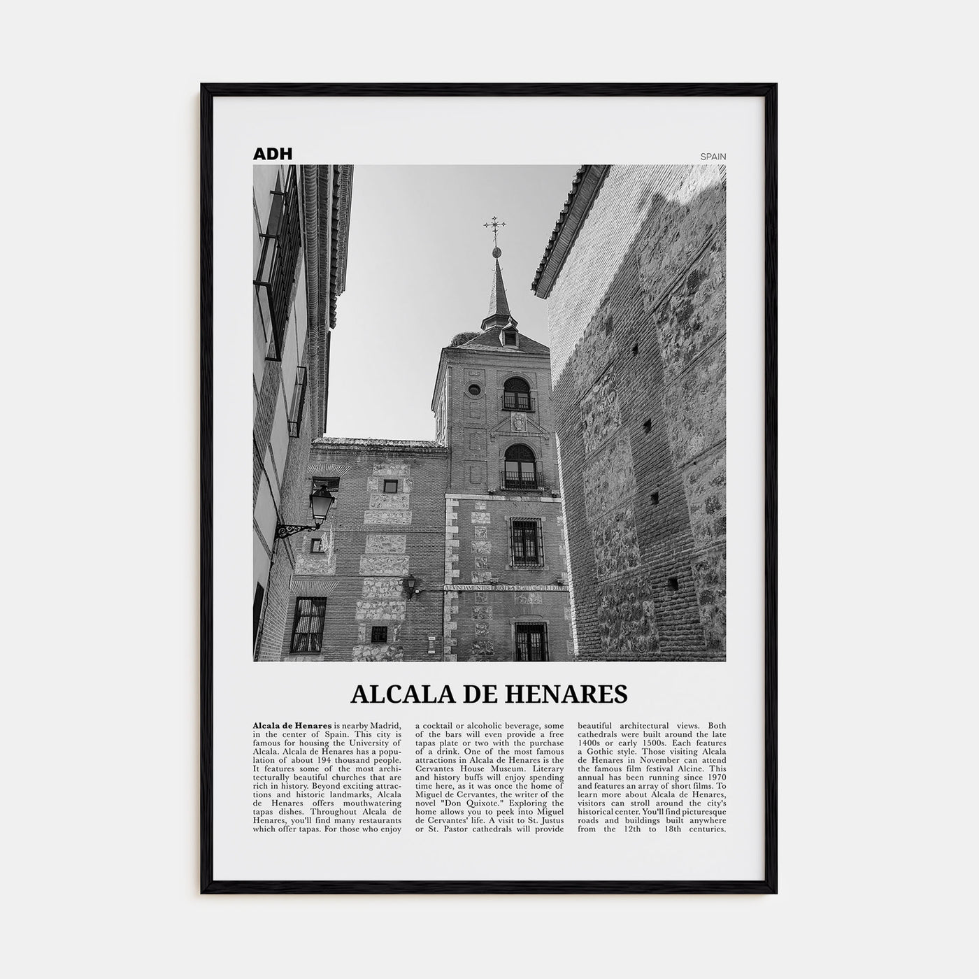 Alcala de Henares Travel B&W Poster