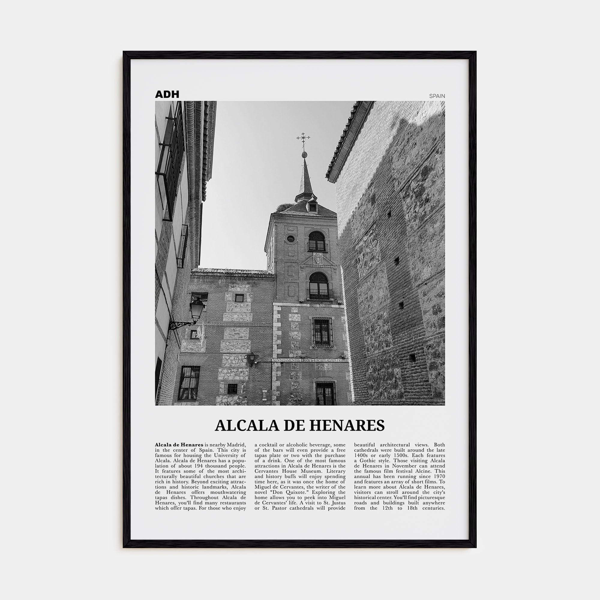 Alcala de Henares Travel B&W Poster