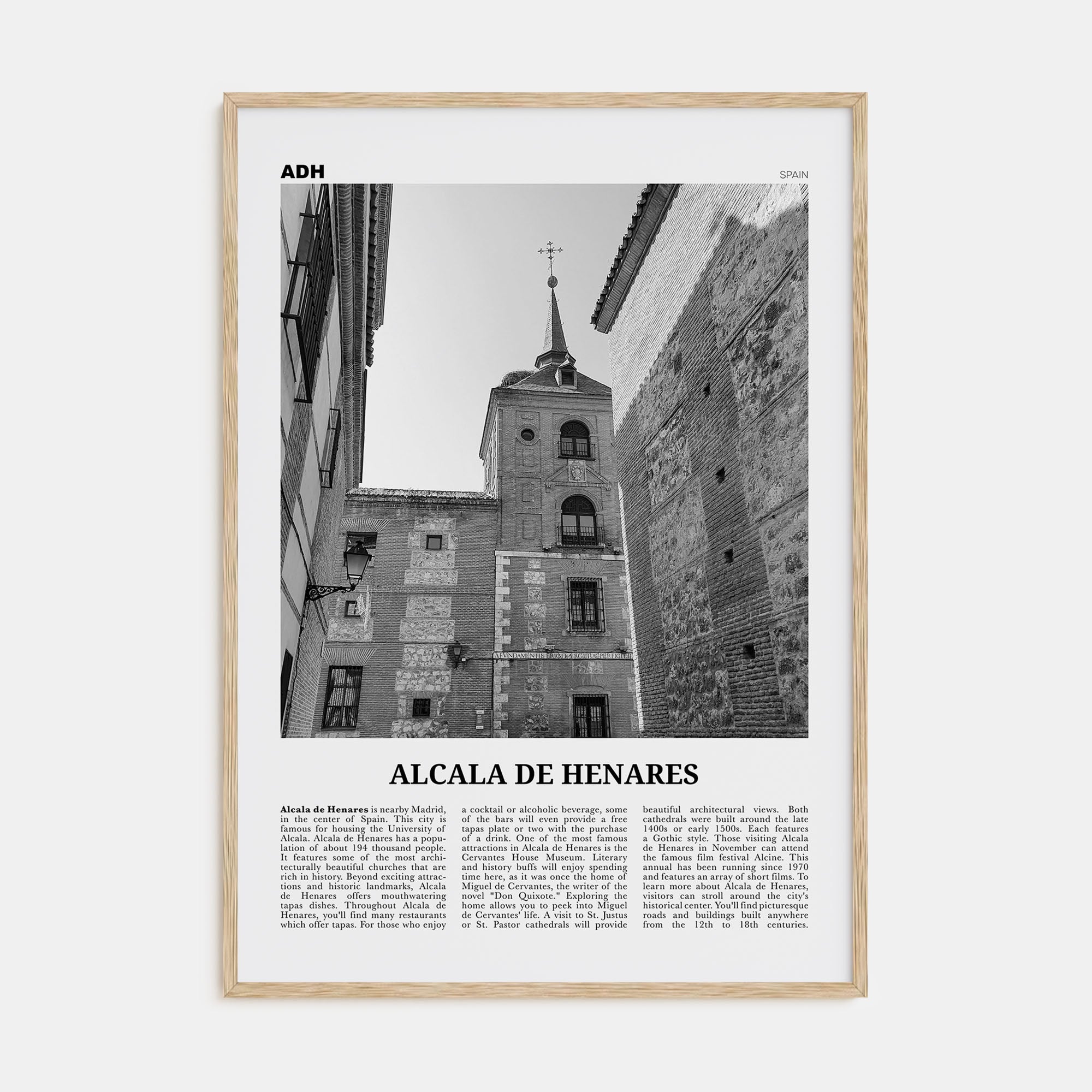 Alcala de Henares Travel B&W Poster