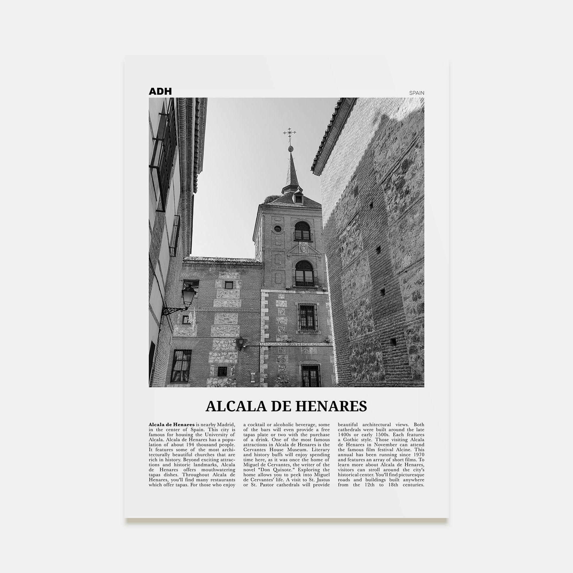 Alcala de Henares Travel B&W Poster