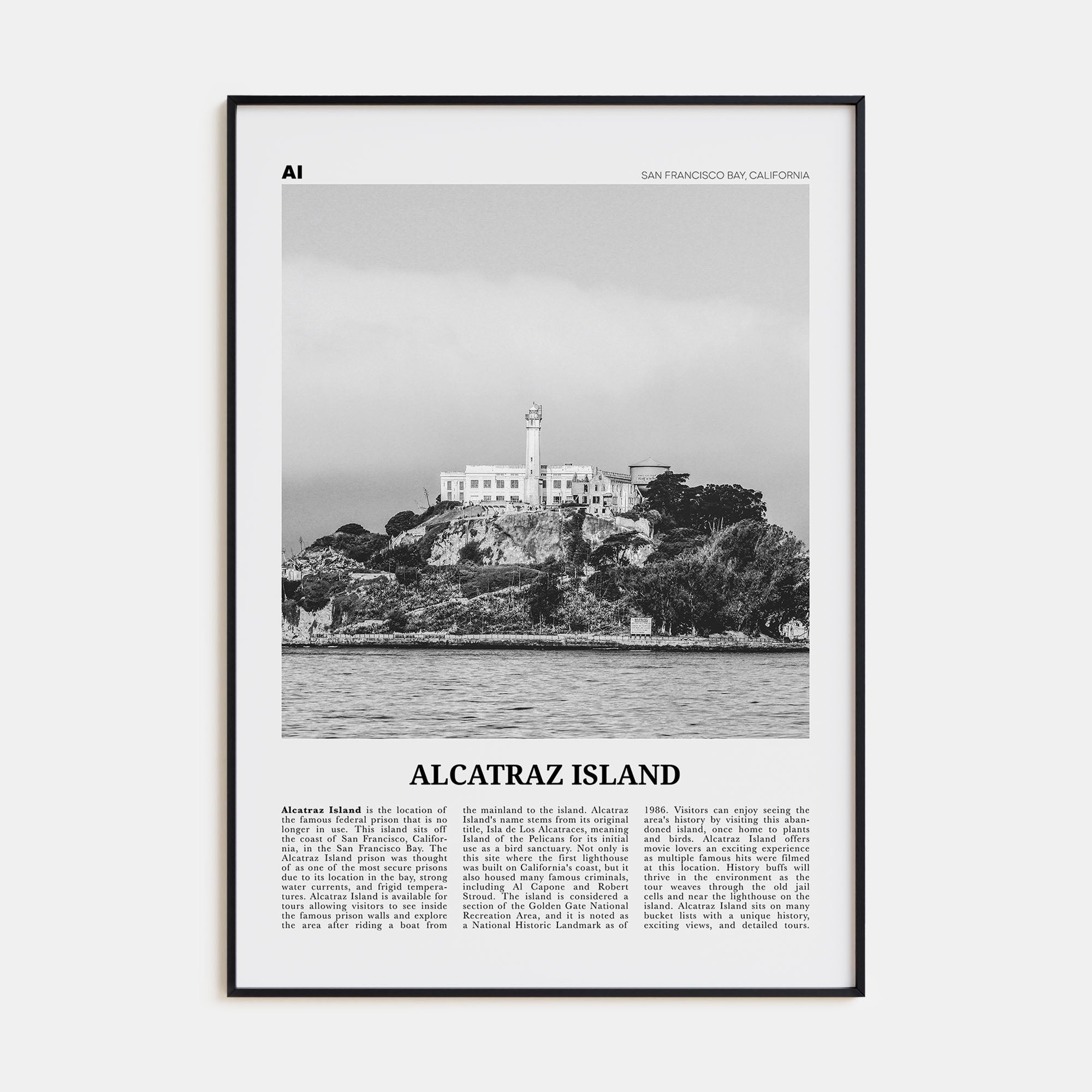 Alcatraz Island Travel B&W Poster