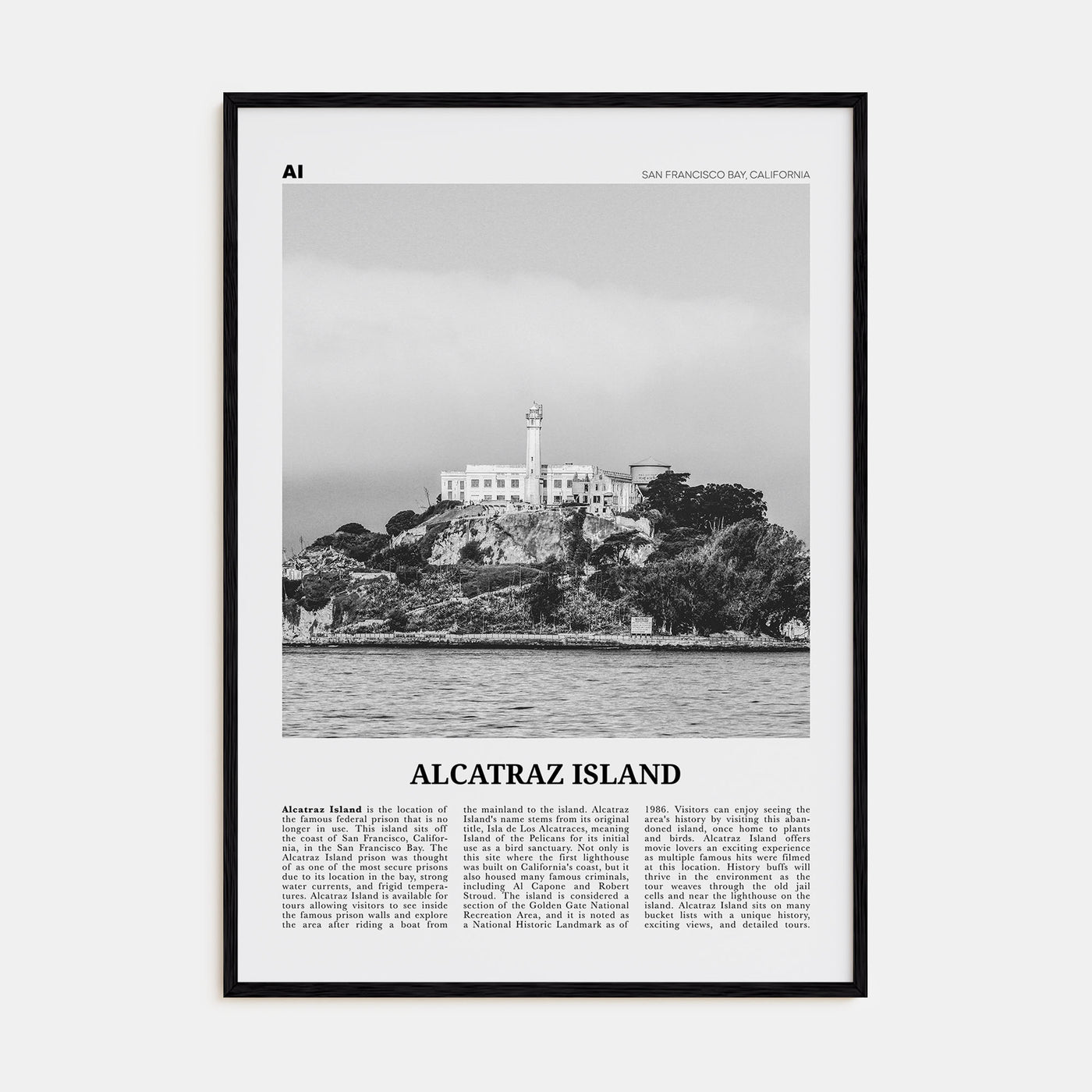 Alcatraz Island Travel B&W Poster