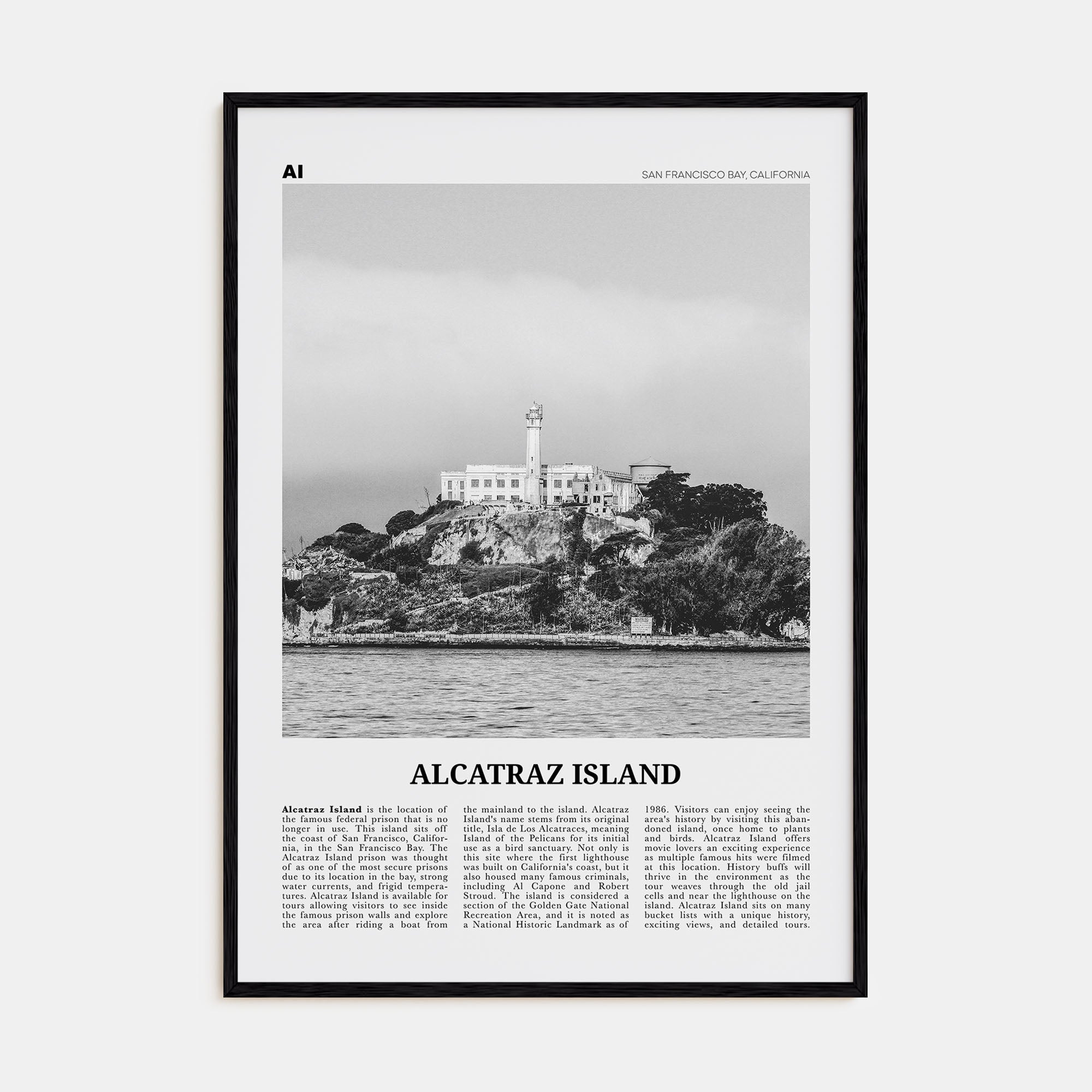Alcatraz Island Travel B&W Poster