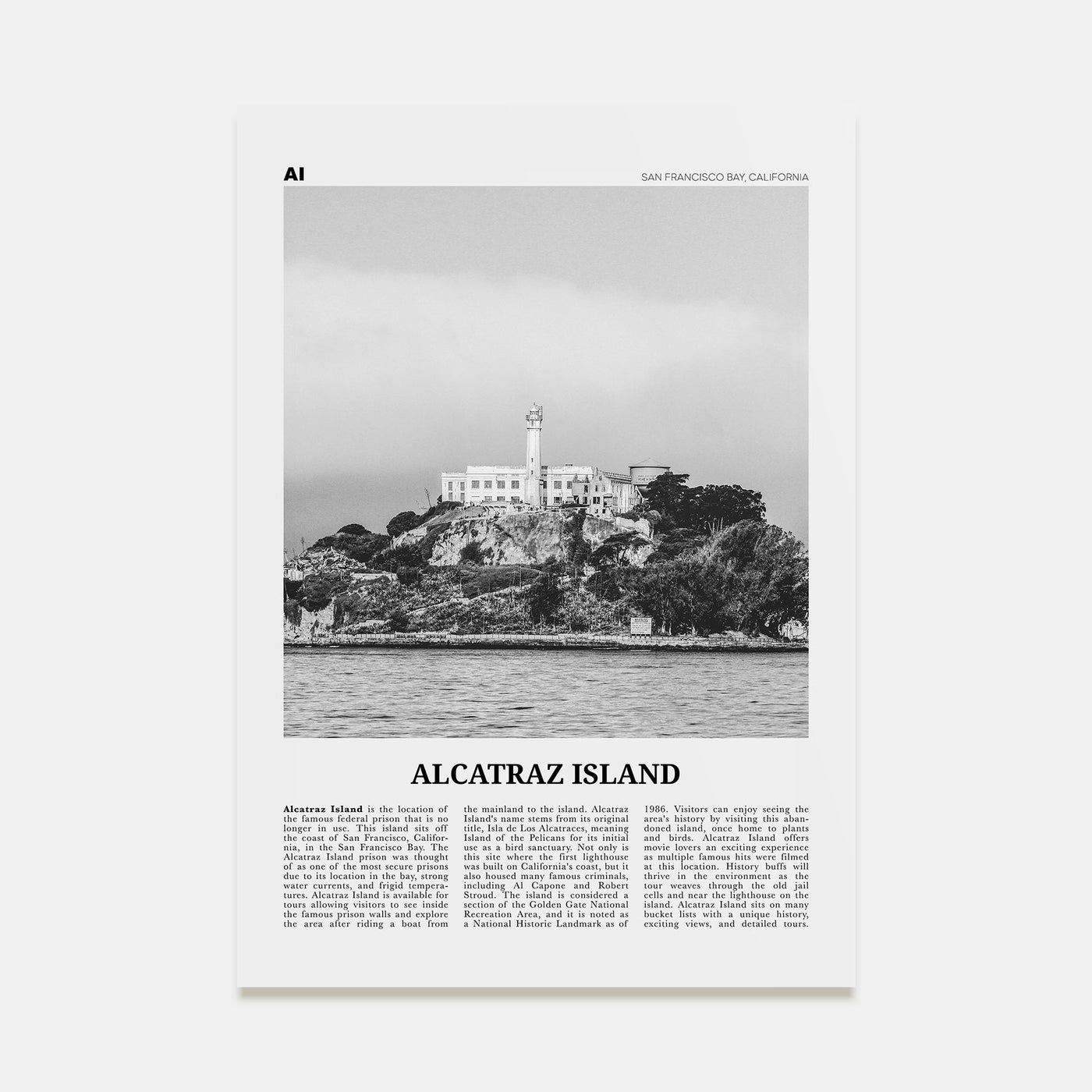 Alcatraz Island Travel B&W Poster