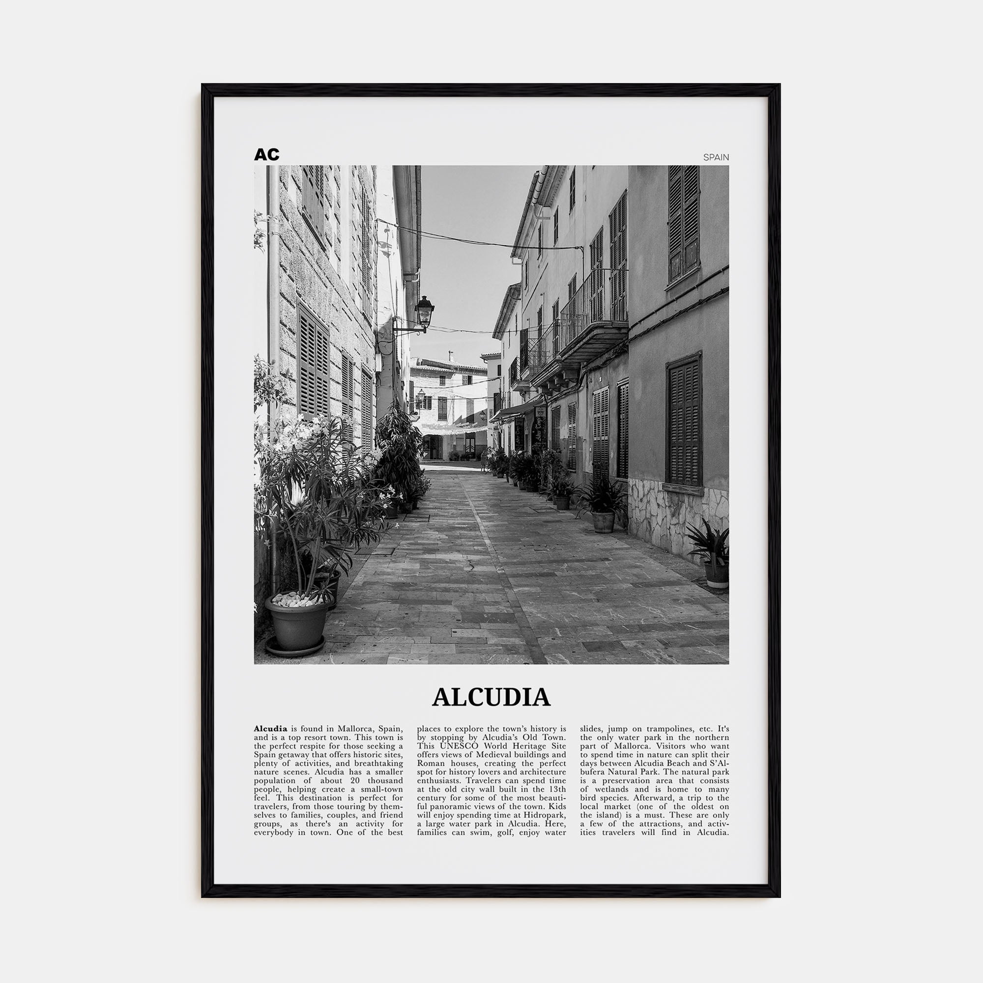 Alcudia Travel B&W Poster