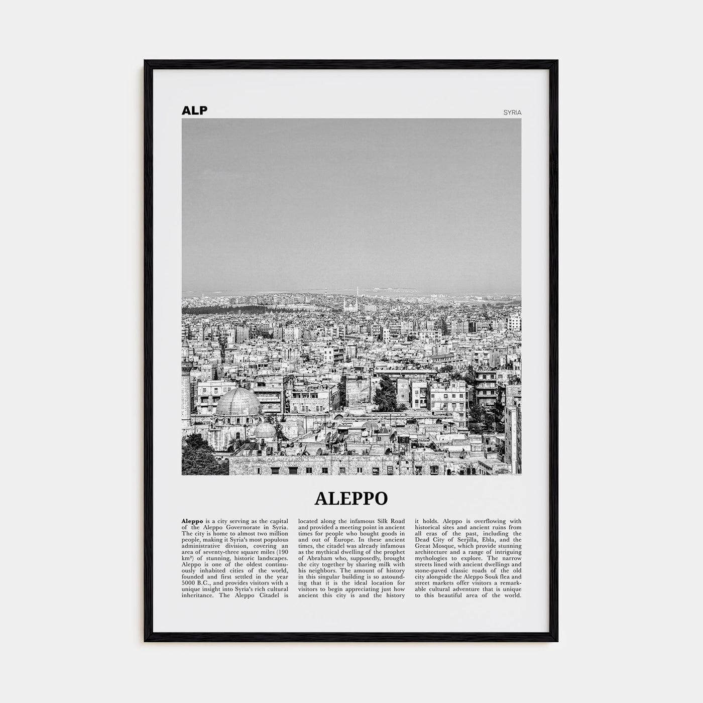 Aleppo Travel B&W Poster