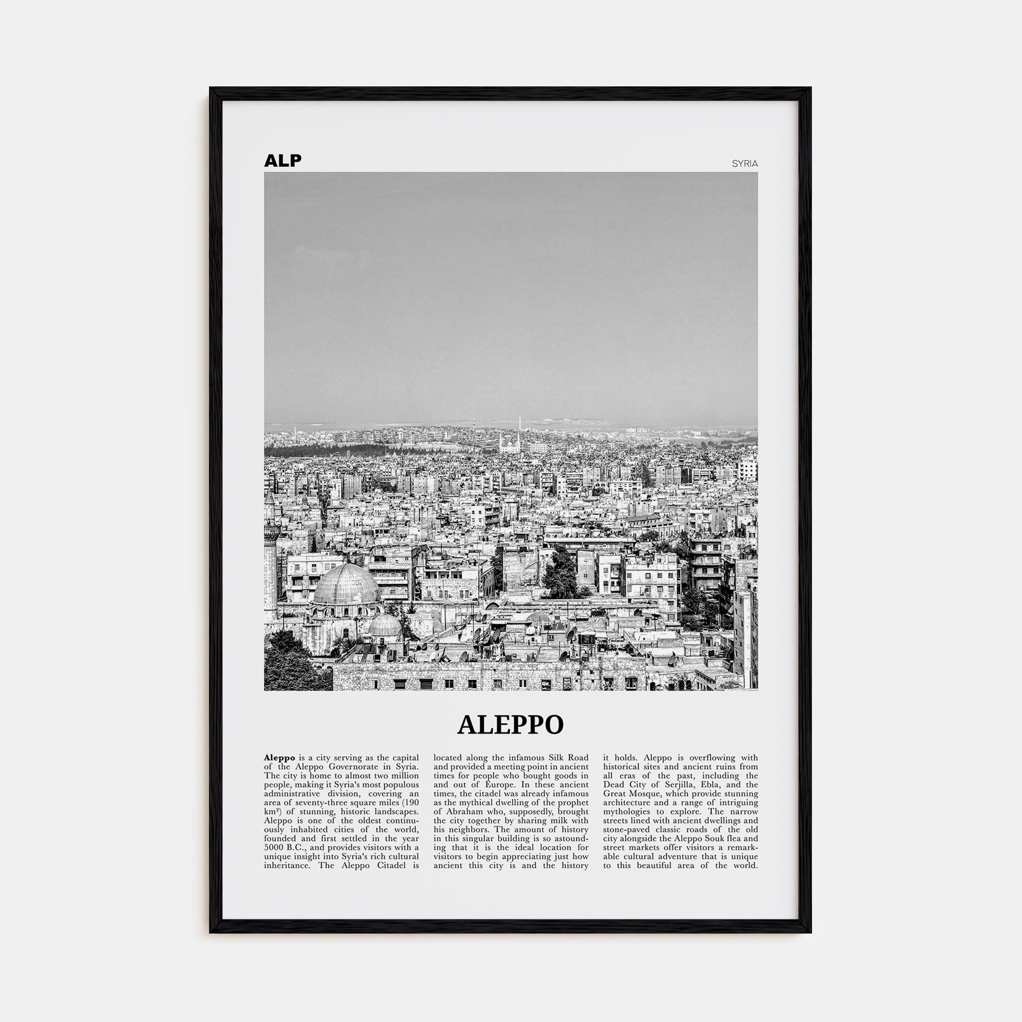 Aleppo Travel B&W Poster