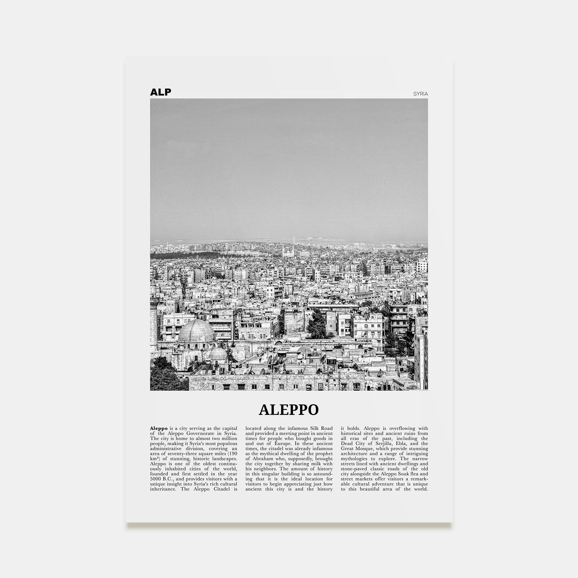 Aleppo Travel B&W Poster