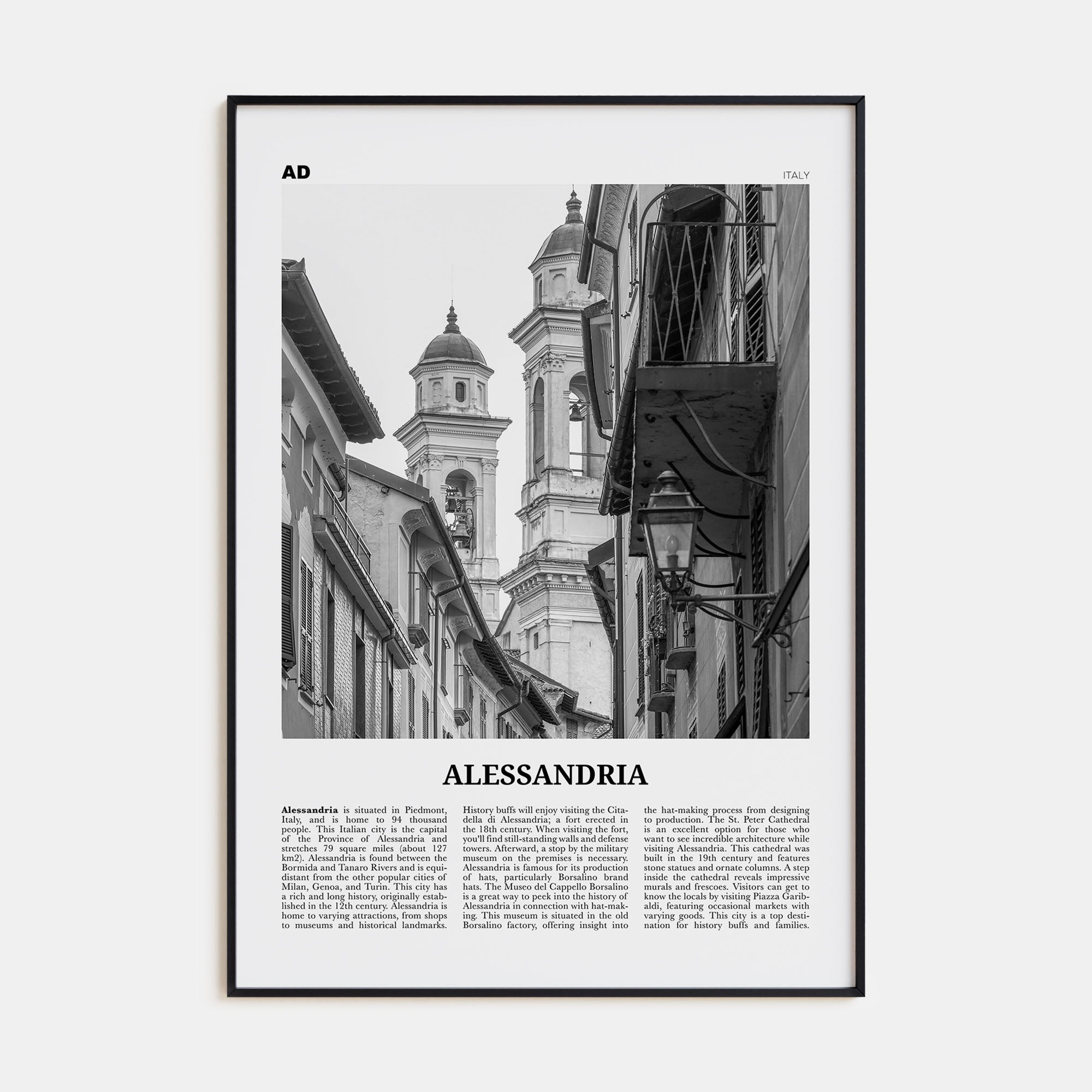 Alessandria Travel B&W Poster
