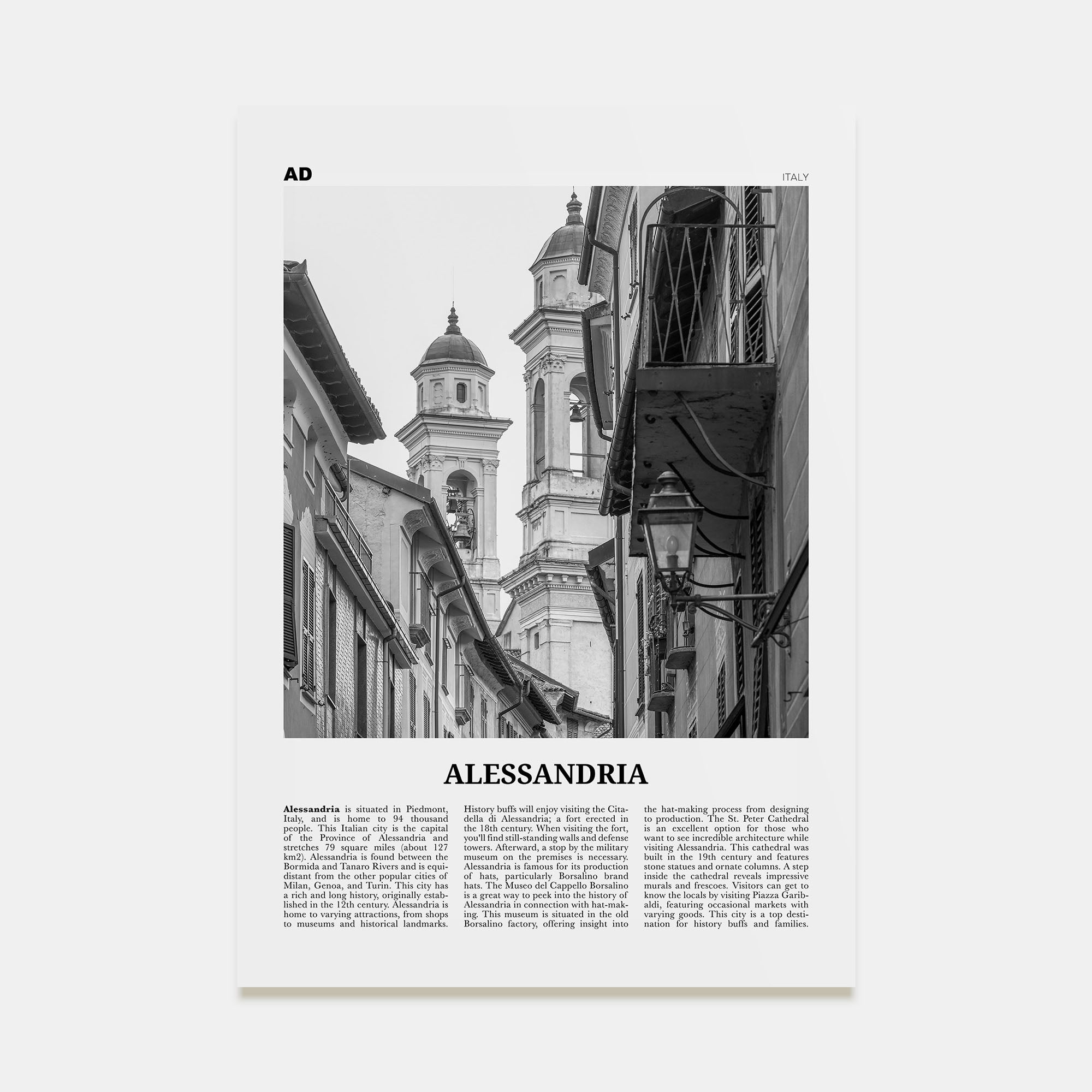 Alessandria Travel B&W Poster
