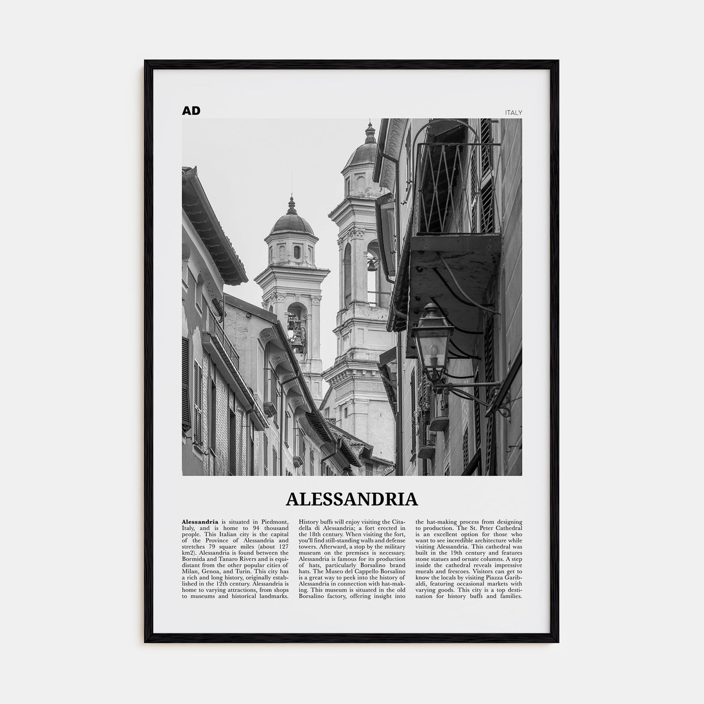 Alessandria Travel B&W Poster