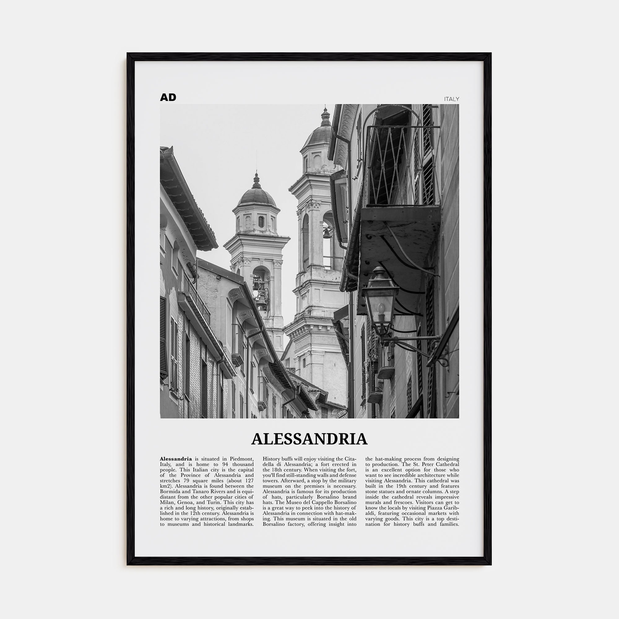 Alessandria Travel B&W Poster
