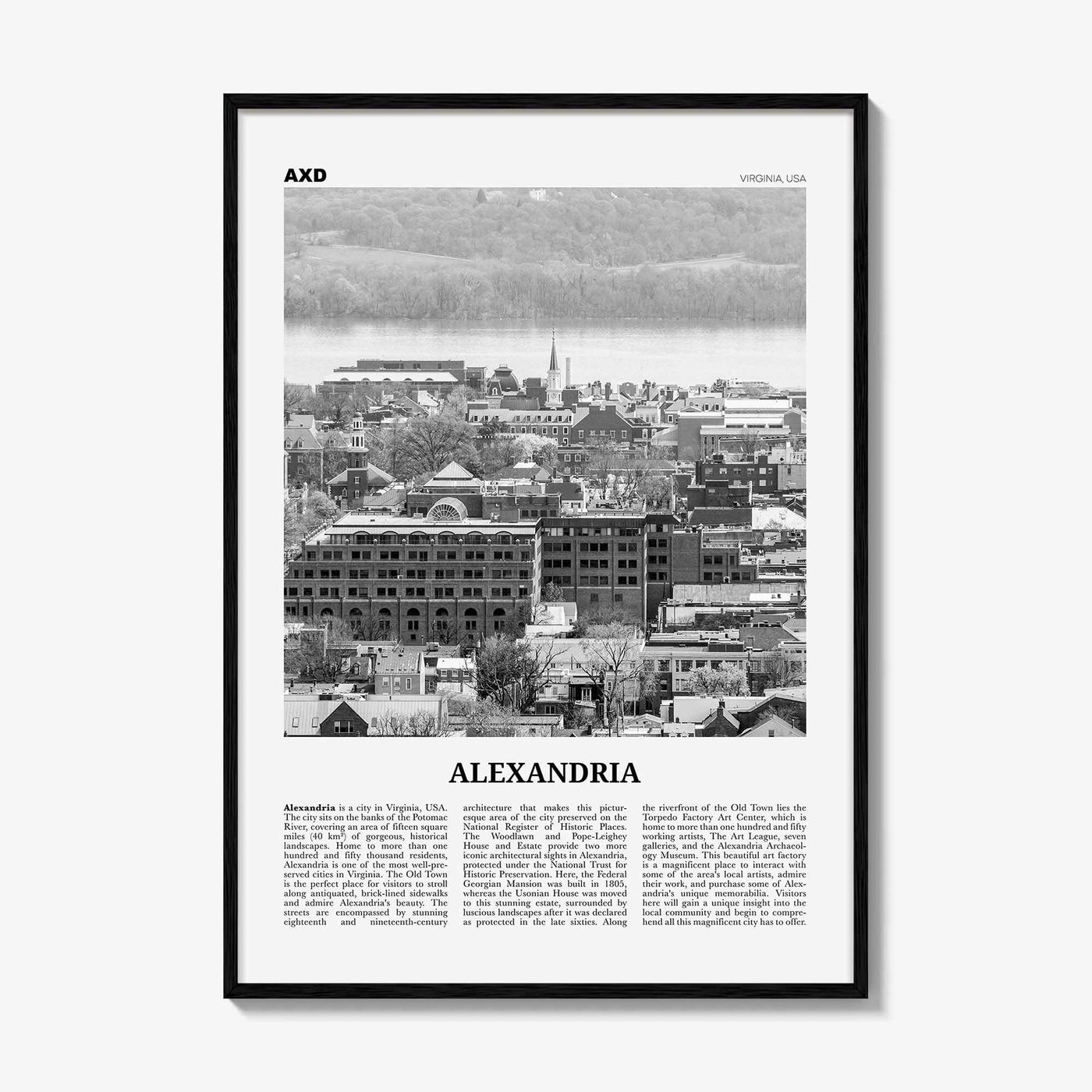 Alexandria Print Black and White Virginia, Alexandria Wall Art, Alexandria Poster, Alexandria Photo, Alexandria Map, United States