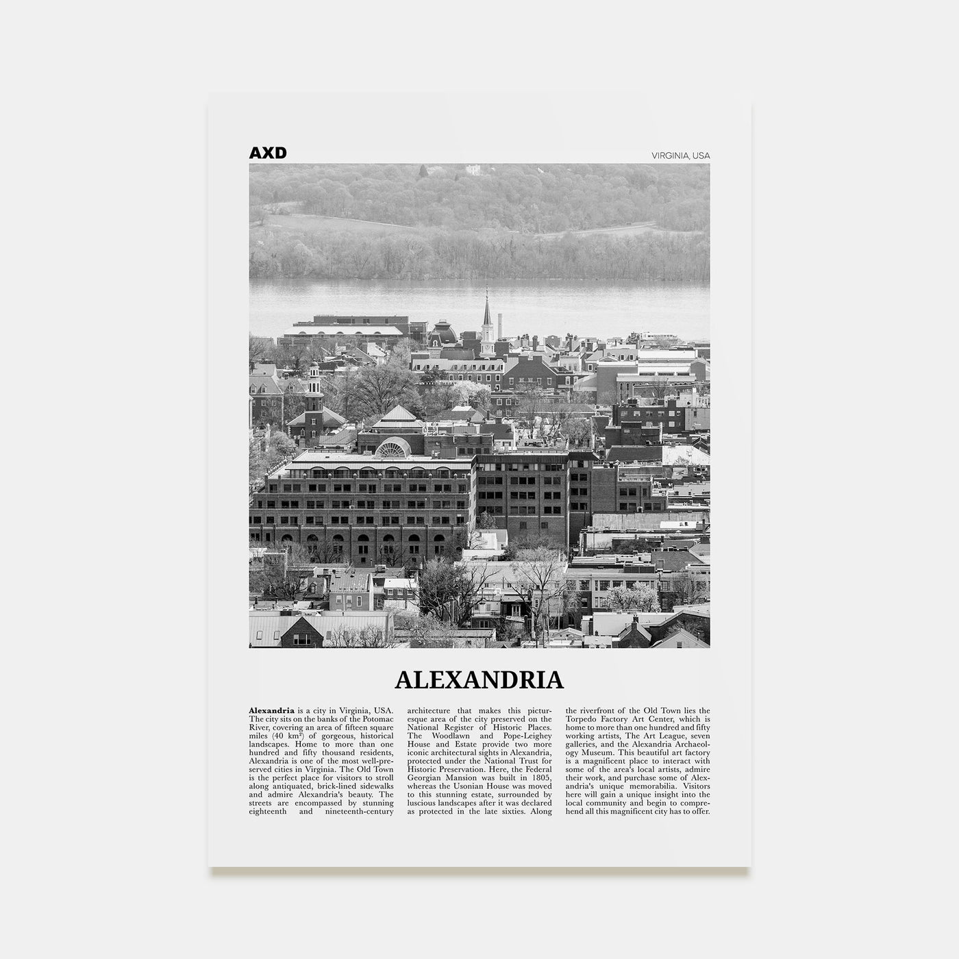 Alexandria, Virginia Travel B&W Poster